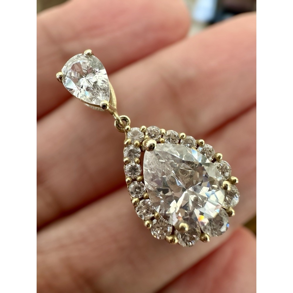 Stauer Pendant Charm 1 Inch Cubic Zirconia Teardrop Gold Plate 925 Sterling 2.9g